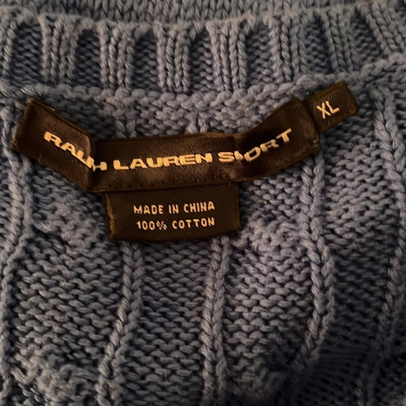 Ralph Lauren Women’s Periwinkle Blue Cable Knit V-Neck 100% Cotton Sweater XL - Picture 7 of 15